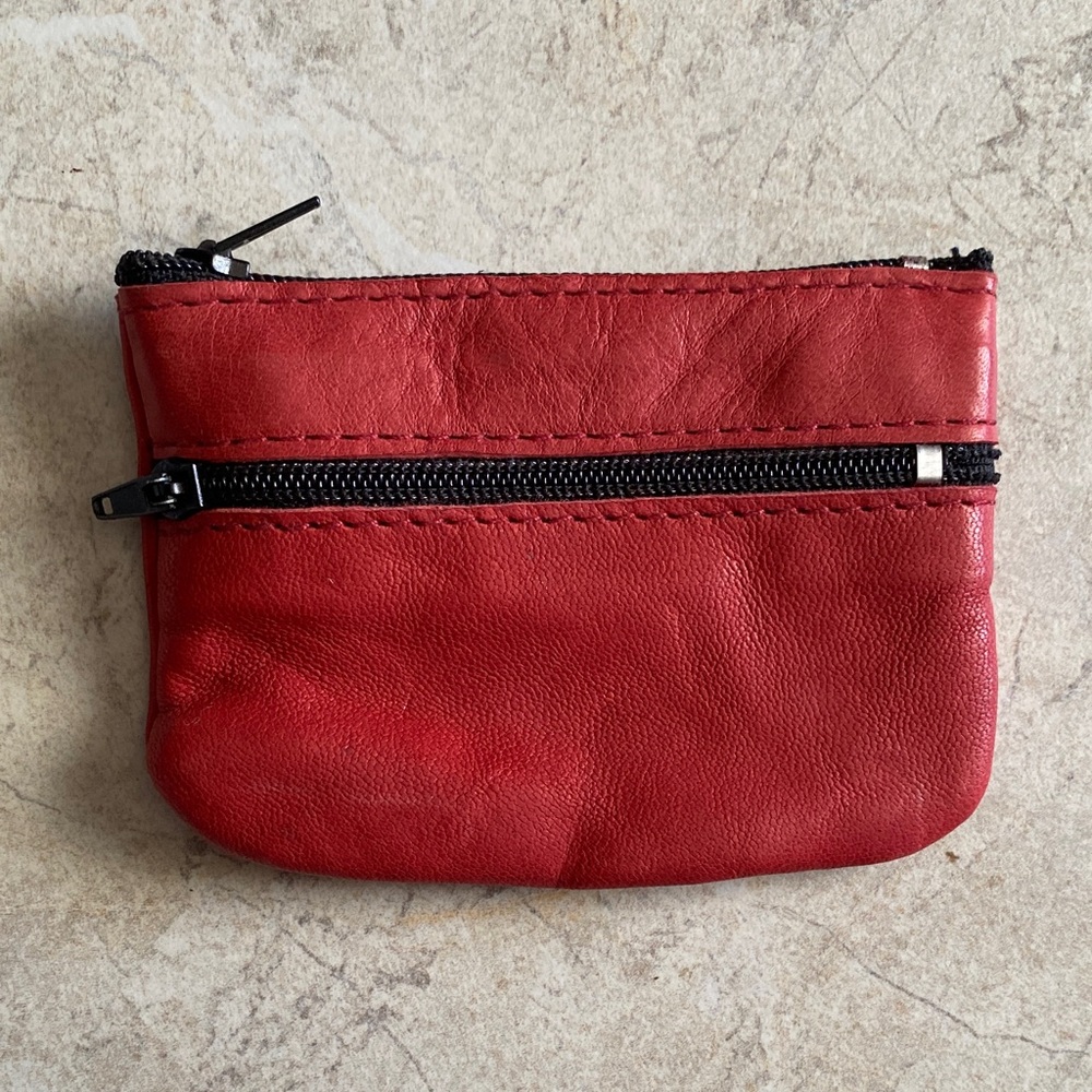 Genuine Leather Made In Italy Red & Black Change Purse